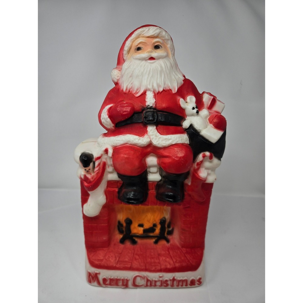 Vintage Dapol Industries Santa on Fireplace Blow Mold Christmas Decor 16" Red